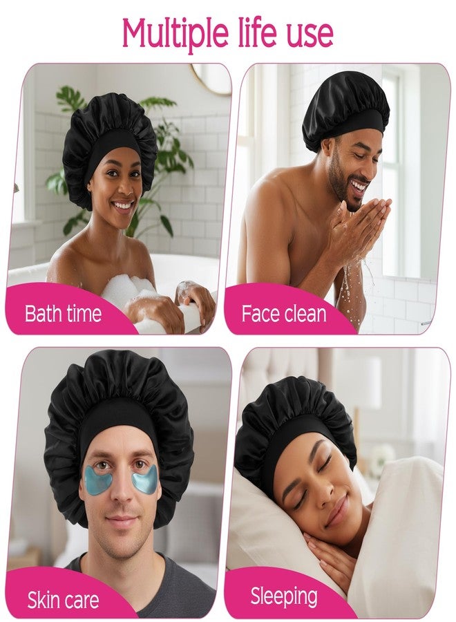 Wanmu 3Pcs Silk Bonnet for Men, Elastic Band Hair Bonnet for Sleeping Soft Satin Hair Wrap Sleep Cap for Women Sleeping Curly Hair Braids (Black) - Image 4